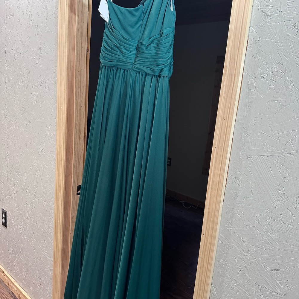 David's Bridal Blue One Shoulder Gown for Wedding Guest